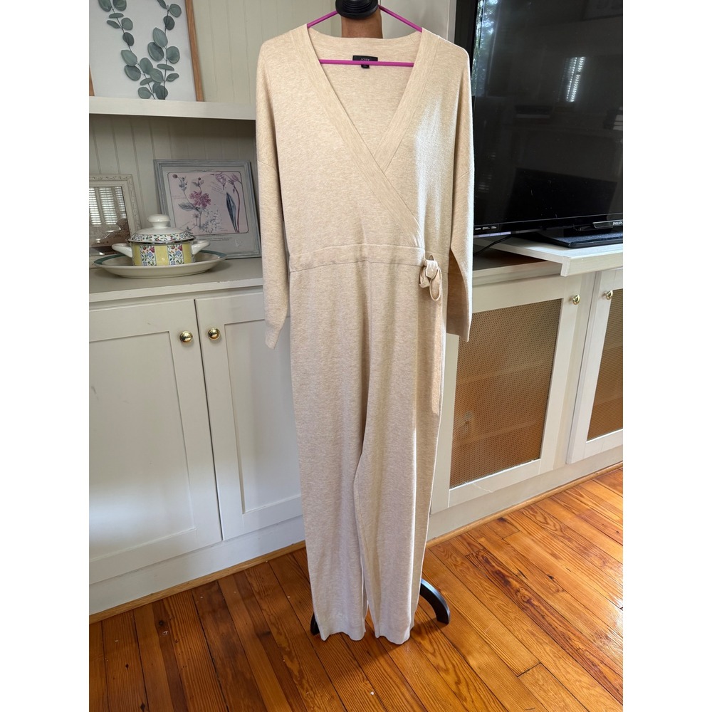 J.Crew Re-Imagined Oatmeal Heather Merino Wool Blend Wrap Knit Jumpsuit M
